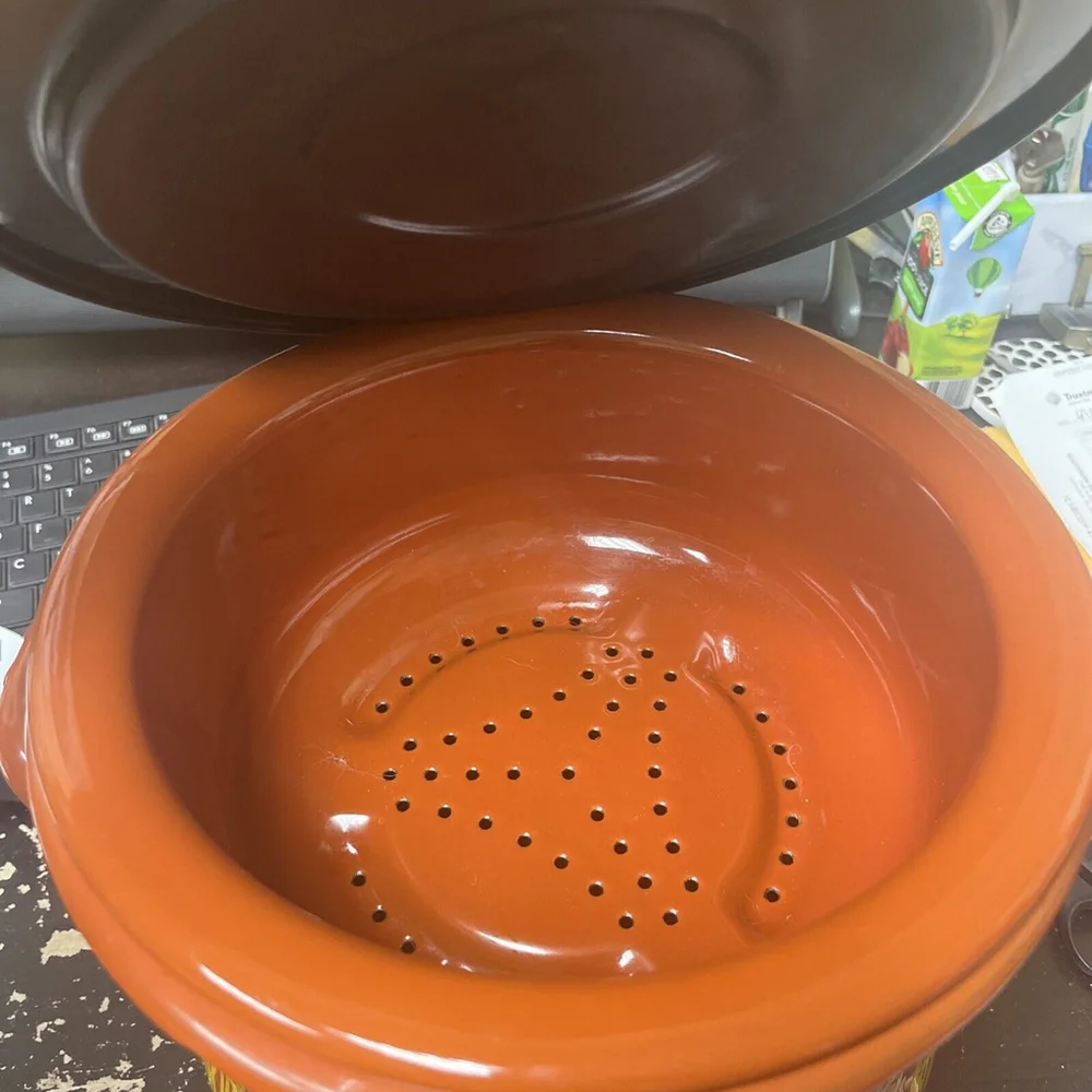 Vintage Orange Enamel Spaghetti Pasta Pot
